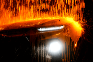 Car Wash in tunnel while wax is being applied